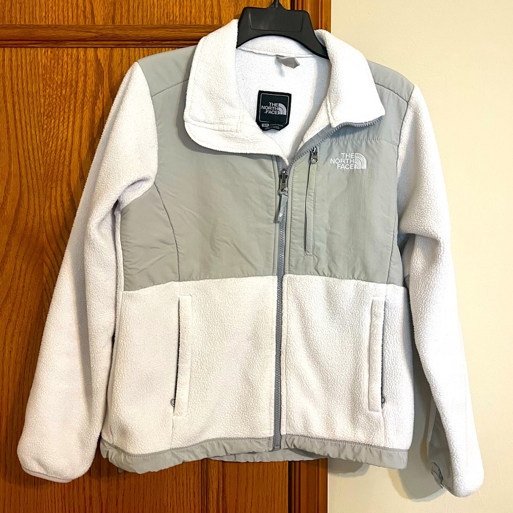 White and Gray North Face Jacket